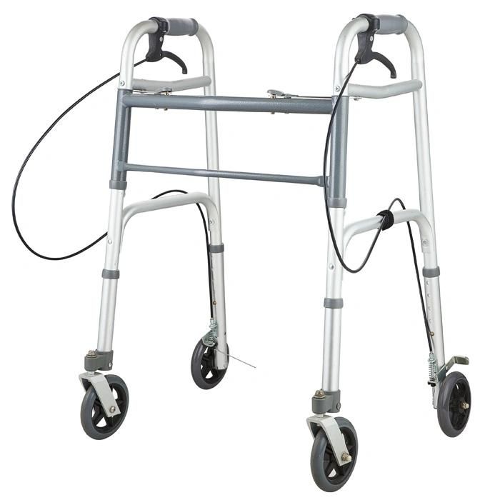 Rollator Walker Adult Double Button Aluminum Walker Frame with 5" Wheel Brakes