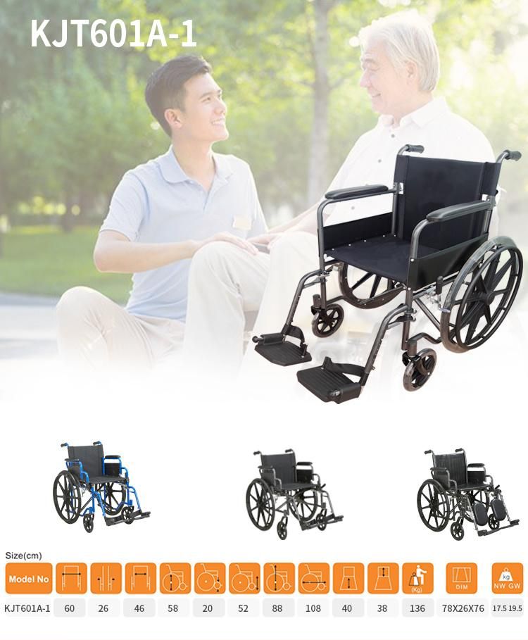 Black Color Powder Coating Base Steel Manual Wheelchair Fix Armrest Detachable Footrest 24inch Rear Wheel Wheel Chair Weight Capacity 136kgs Get CE FDA