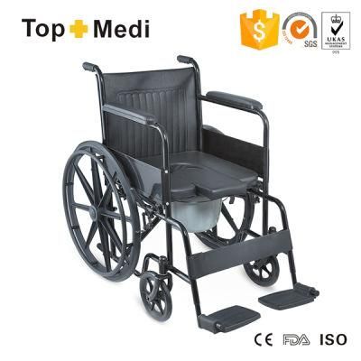 Topmedi Steel Commode Wheelchair with U Shape Commode Chair