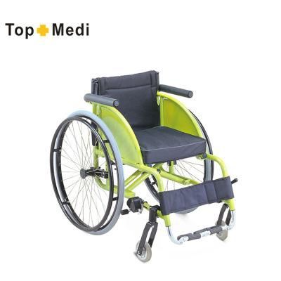 Topmedi Folding Lightweight Aluminum Frame Leisure and Sport Wheelchair for Handicapped with Fashion Footrest