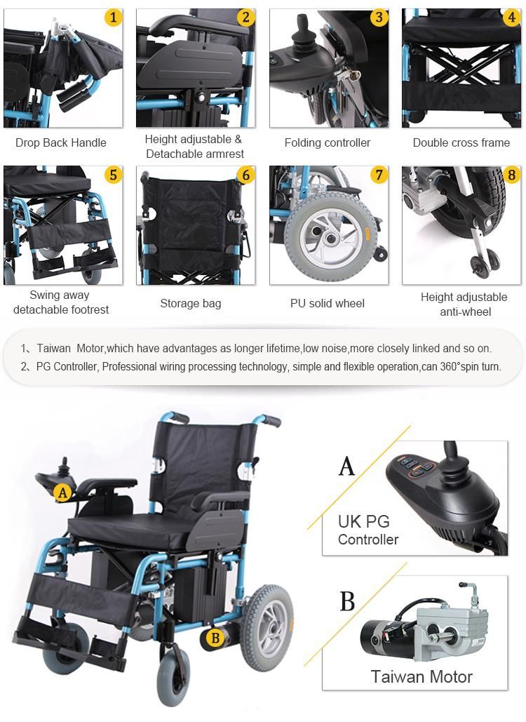ISO Ce Certification Medical Equipment Folding Power Electric Wheelchair Price for Disabled