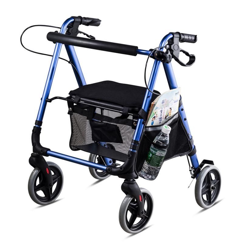 Rehabilitation Medical Equipment Steel Light Weight Height Adjust Antiskid Walking Rollator for Disabled/Elderly People Outdoor Folding Walker Frame