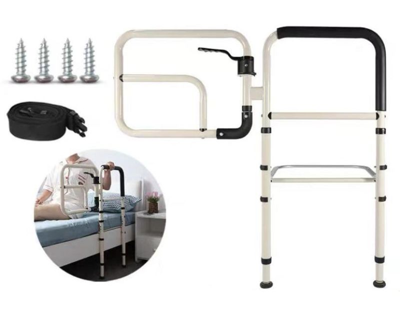 Wheelchair Assist-Bed Rail with Adjustable Handle Height and 90° Rotation