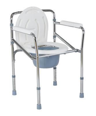 Print Basic Cheapest High Quality of Foshan Steel Chair for Elderly People Folding Toilet Chair with Bucket Steel Commode Chair