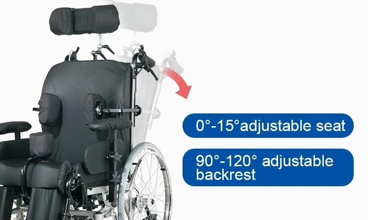 Lotus Lt997-46 Cerebral Palsy Steel Wheelchair Adjustable Armrest & Headrest Elevating Footrest Manual Wheelchair Cerebral Children and Adult Palsy Wheelchair