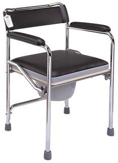 Foldable Steel Toilet Commode Chair with Bucket Folding Chrome Frame Fixed Armrest PVC Soft Cover Seat Cushion Medical Equipment