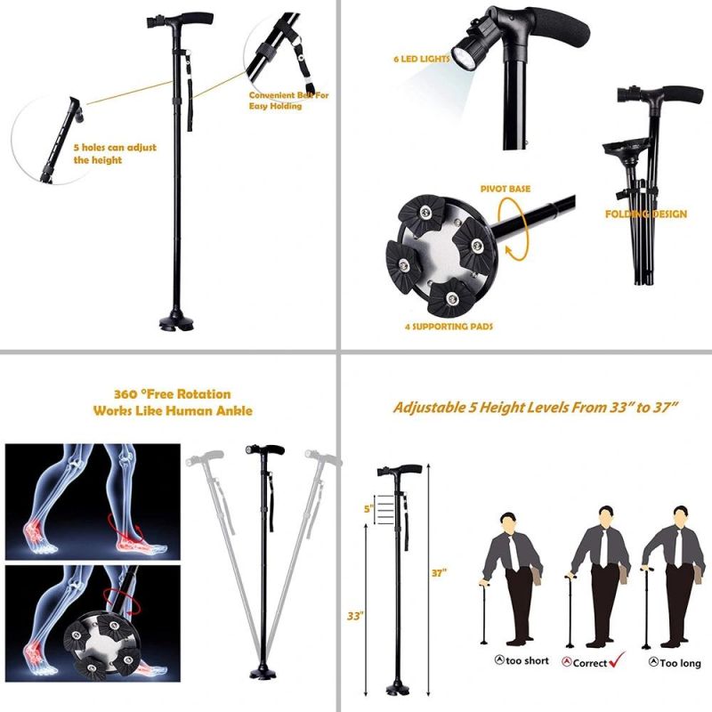 Medical Device Lightweight Aluminum Walking Stick with LED Light
