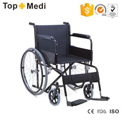 Top Manuai Handicapped Lightweight Steel Wheelchair with Soild Rear Wheel