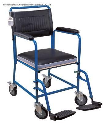 Cheapest Commode Chair Soft Seat Wheelchair Price Home Care Steel with Wheel Powder Coated Frame