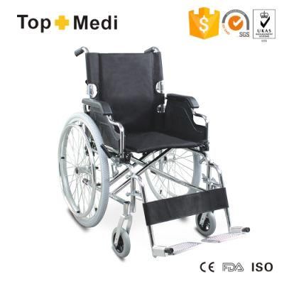 Topmedi Hot Sale Manual Steel Wheelchair with Quick Release Rear Wheel