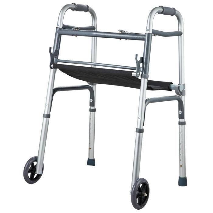 Rollator Walker Folding Adult Dual Button Folding Walker with 5′ ′ Wheels and Cloth