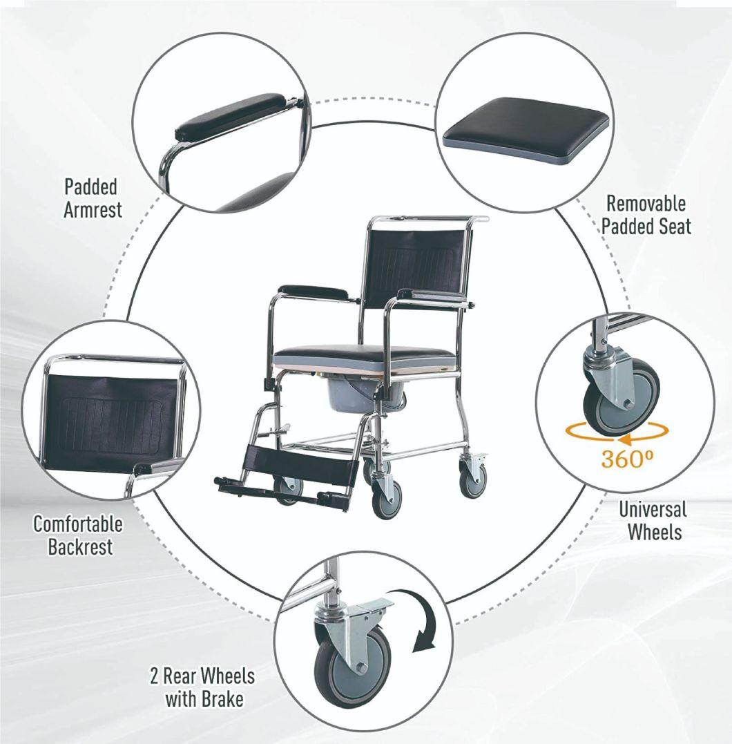 Hospital Elderly People Manual Foldable Commode Wheelchair with Toilet Bath