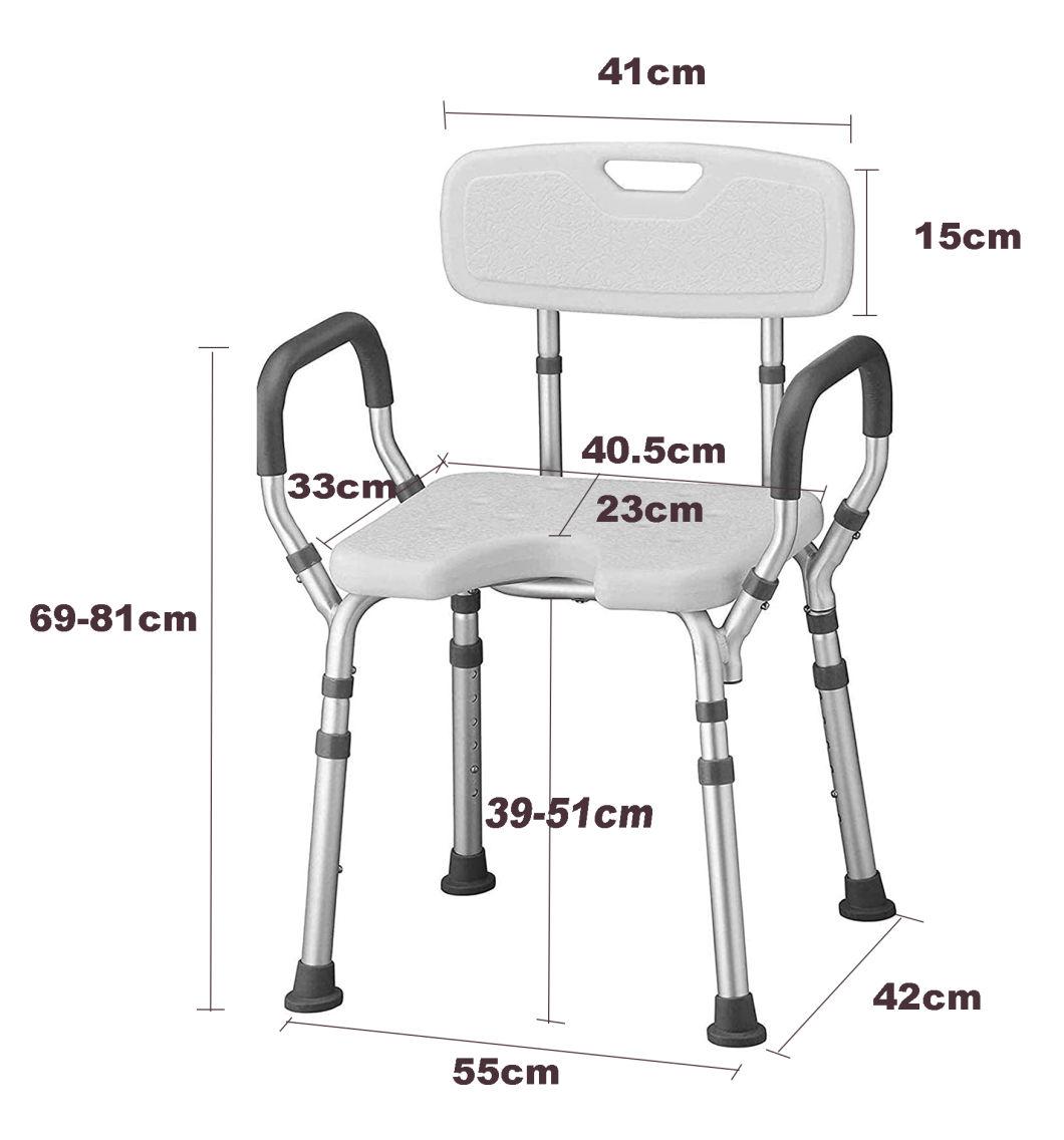 Commode Chair - Shower Chair W/Armrest with Back and Arms U-Seat