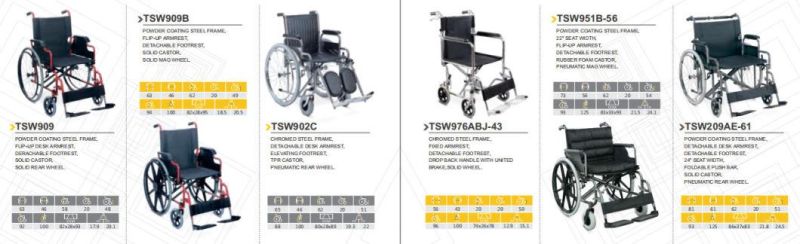 Hospital Lightweight Folding Chromed Steel Manual Transport Wheelchair