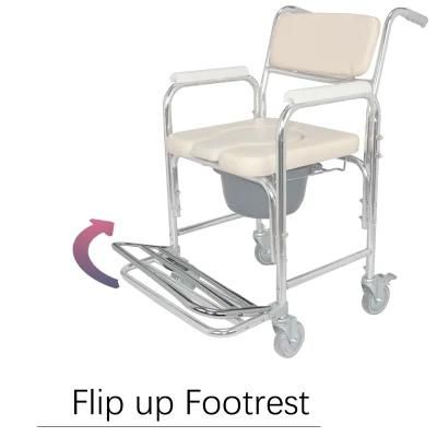 Toliet Bathroom Wheelchair with Wheels Lightweight Commode Chair for Disabled
