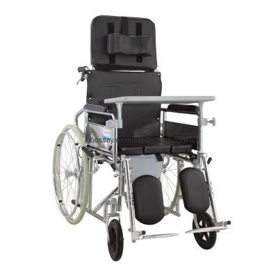 High Back Elderly Disabled Medical Fold Aluminum Steel Commode Wheelchair