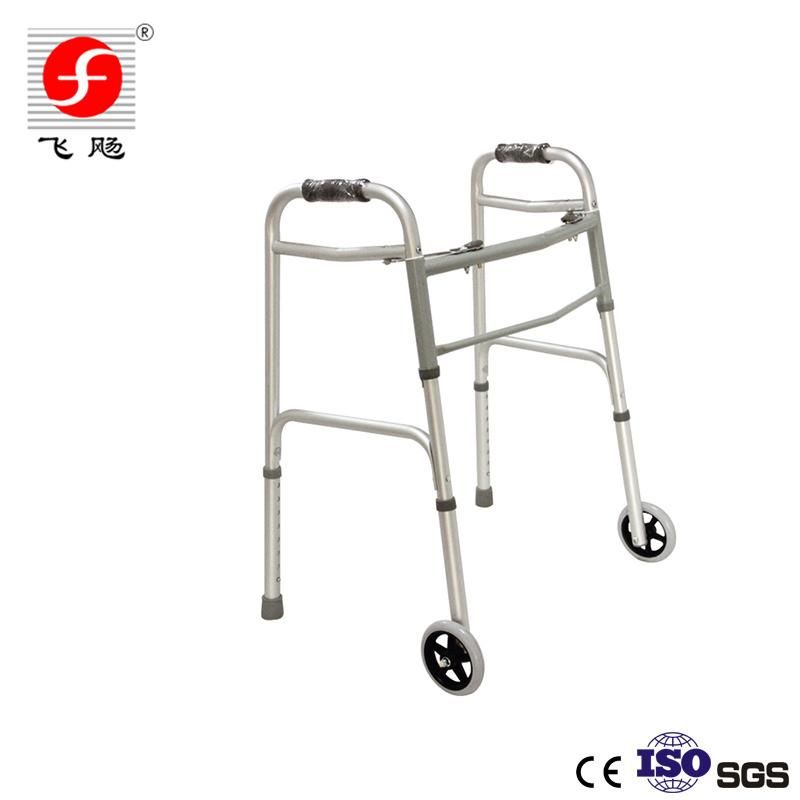 Front-Wheeled Two Button Folding Walking Aids Aluminum Walker for Adult