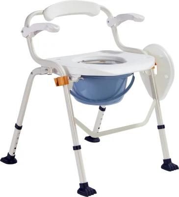 Height Adjustable Commode Chair Pot Toilet Seat Mobility Aid Backrest Supp Can Pull Into Toilet Commode with Wheel