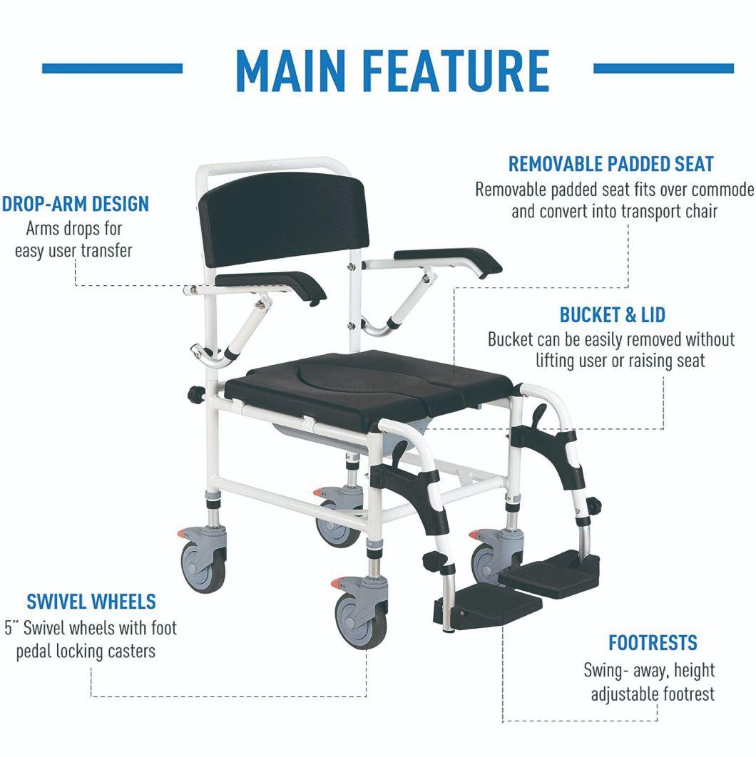 Multi-Function Folding Aluminum Commode Wheelchair with Toilet Bath