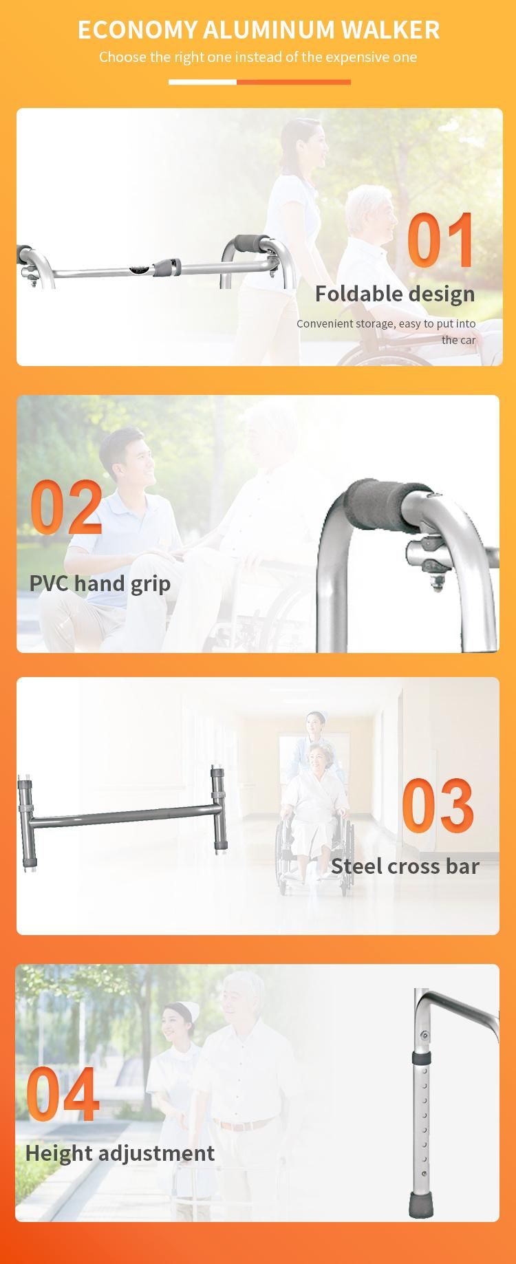 Adult Folding Hospital Medical Equipment Height Adjustable Folding Walker Aluminum Walking Matt Frame Aids for Handicapped
