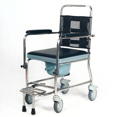 Aluminum Manual Shower Chair Folding Commode Wheelchair
