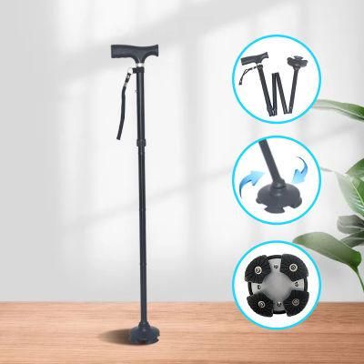 T-Handle Portable Retractable Trekking Pole Folding Aluminum Cane Walking Stick for Handicapped