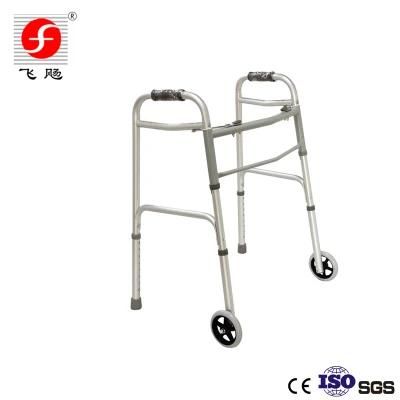 Adult Height Adjustable Foldable Aluminum Walker with Front Wheels