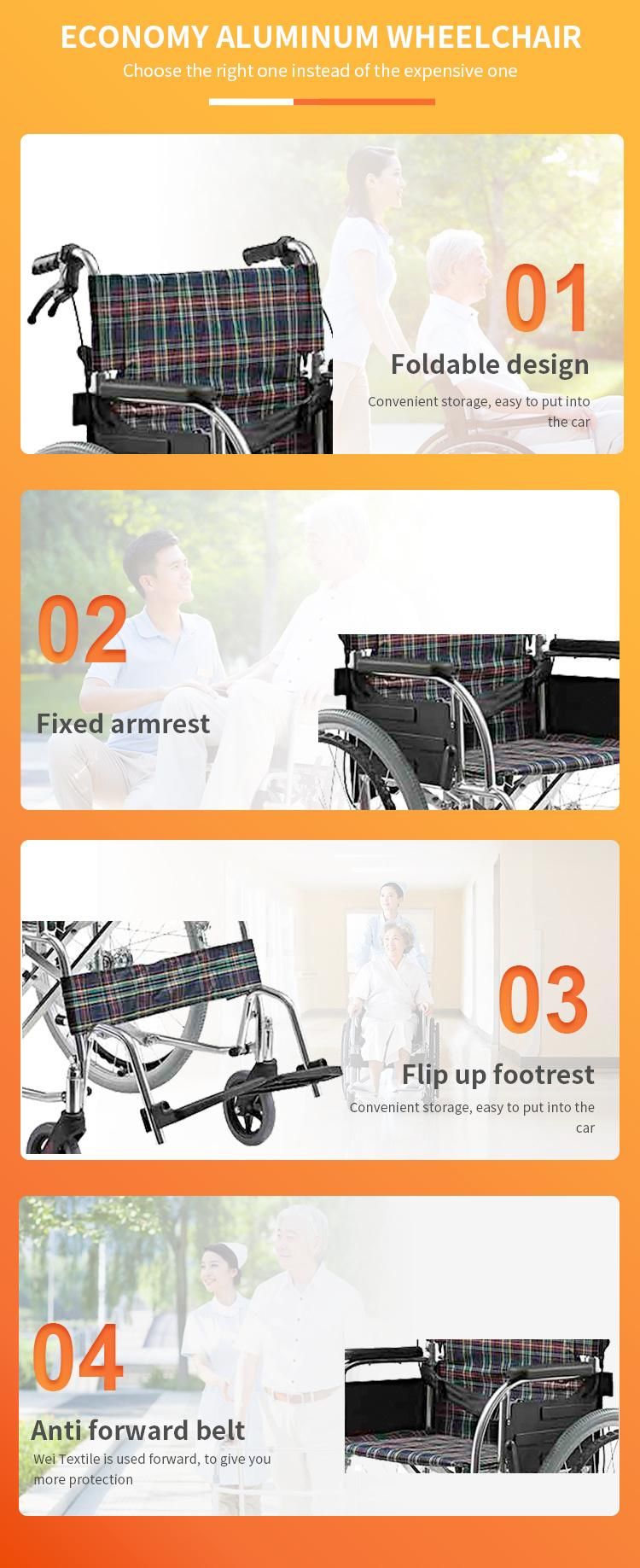 Asia Market Hot Selling Aluminum Lightweight Drop Back Handle Manual Wheel Chair Easy Carry portable Travel Cross Bar Wheelchair Weight Capacity 100kgs