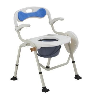3 in 1 Steel Folding Commode Chair Toilet Bathroom Shower Seat with Soft EVA Backrest Powder Coating Frame Height Adjustable