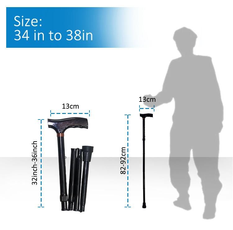 Adjustable Folding Walking Sticks with Wooden Handles T-Shape Folding Cane Aluminum Elderly Walking Aids