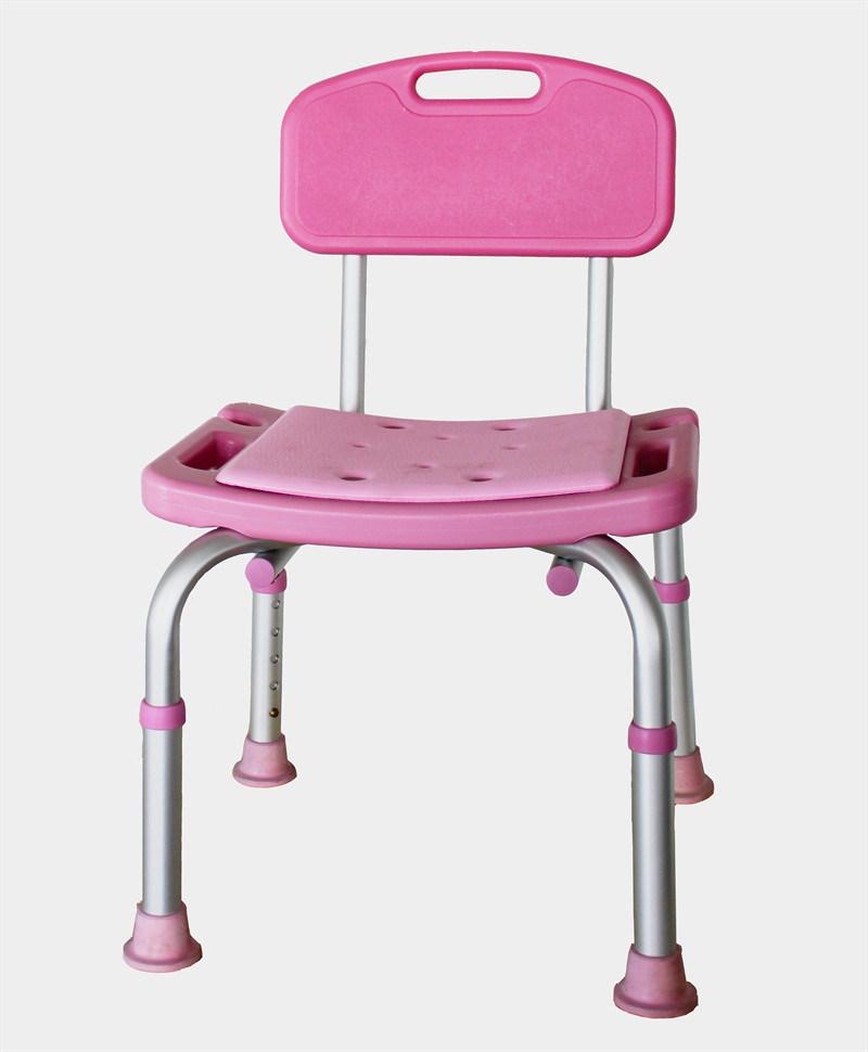 Pink Color Aluminum Shower Chair with Padded Seat and Backrest