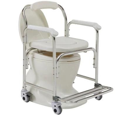 2 in 1shower Chair Commode Chair Disabled Bucket Chair Soft Seat Folding Footrest Home Care Commode Wheel Chair Aluminum Commode Wheelchair