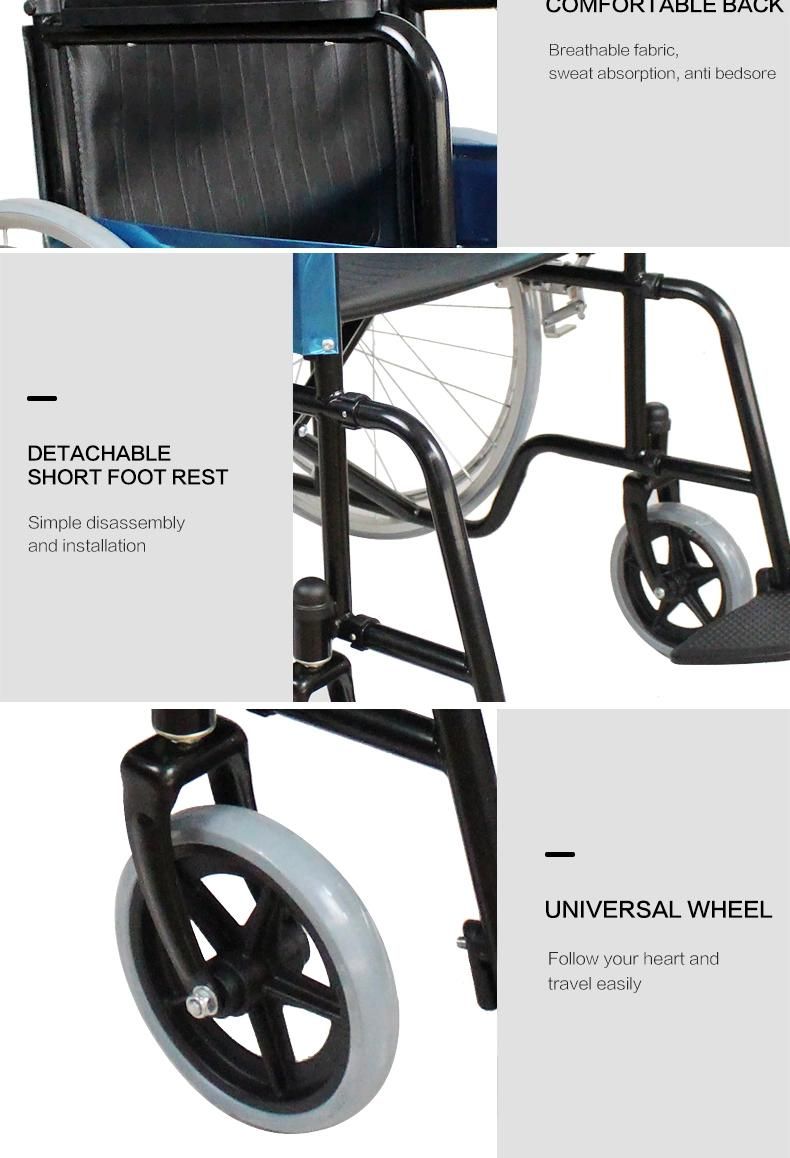 Folding Wheel Chair Chrome Steel Frame Manual Wheelchair for Disable