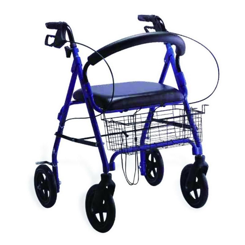 4 Wheels Easy Carry Fix and Move Safety Indoor and Outdoor Folding Walker Frame Aluminum Light Weight Elderly People Health Care OEM Walking Rollator