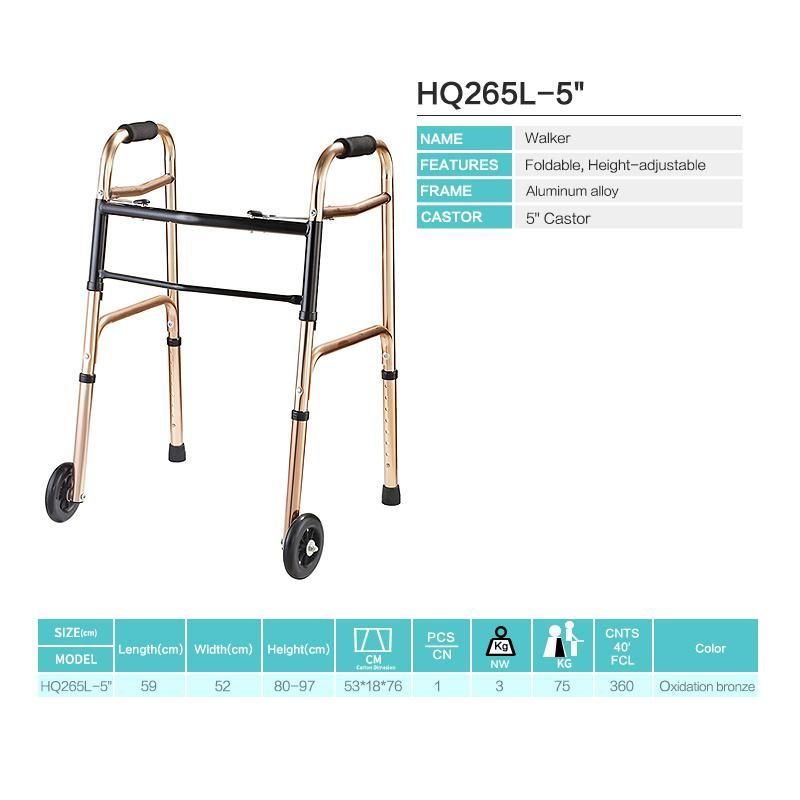 Hanqi Hq265L-5′′ High Quality Foldable Walker with Wheel for Patient