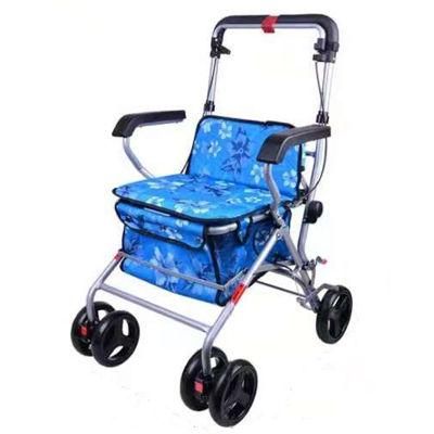 Factory Price Elderly Trolley with Hand Brake Four Wheel Walking Aid Portable Folding Walking Aid