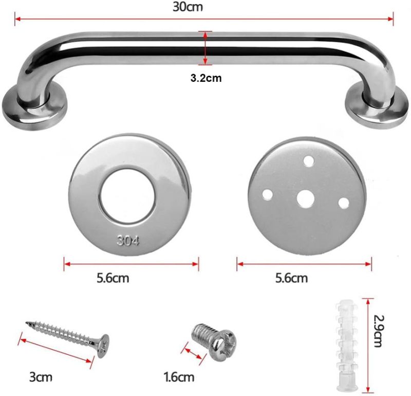 Commode Chair Chrome Stainless Steel Bathroom Grab Bar Handle, Safety Hand Rail Support