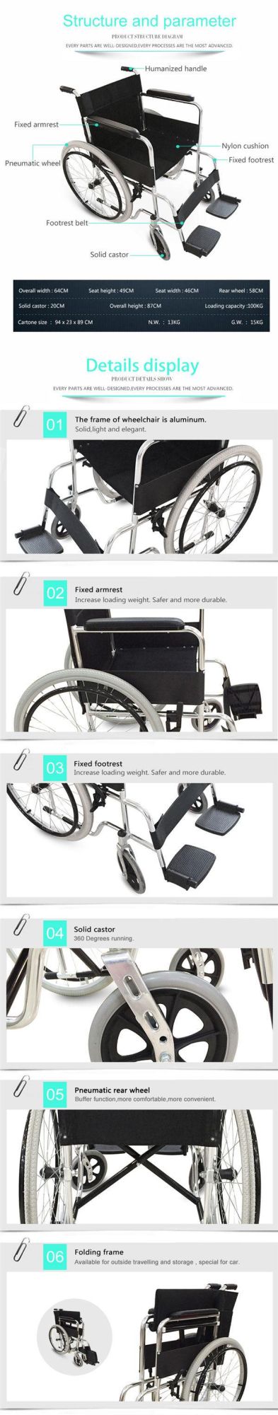 Topmedi Rehabilitation Therapy Manual Aluminum Wheelchair (809)