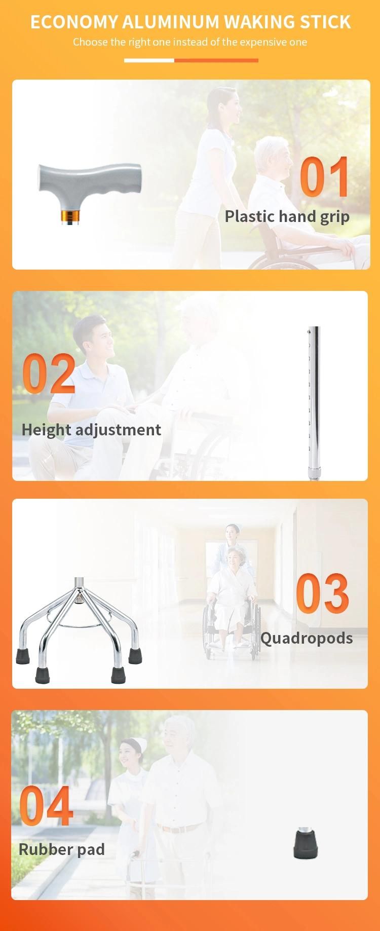 Non-Slip Handle Grip 4 Foot Aluminum Can Adjustable Height Walking Stick for Elder Have CE ISO13485 FDA Hot Selling Economy Base Easy Carry portable Cane