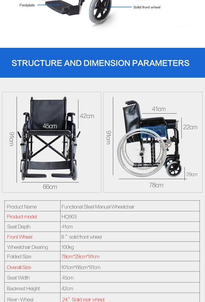Hanqi Hq903 High Quality Manual Wheelchair with Removeable Footrest for Disable