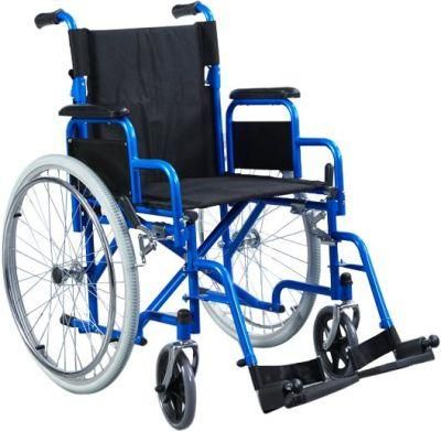 Blue Color Steel Powder Coated Frame Wheelchair Detachable Armrest and Footrest Wheel Chair Hot Selling Europe Design Madical Equipment Chair