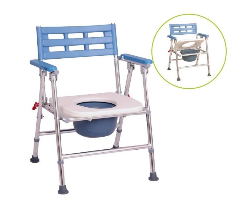 Folding Portable Shower Chair Commode Toilet with PE Potty Seat