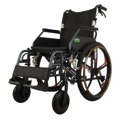 24 Inch Hospital Lightweight Folding Metal Manual Commode Wheelchair for Elderly