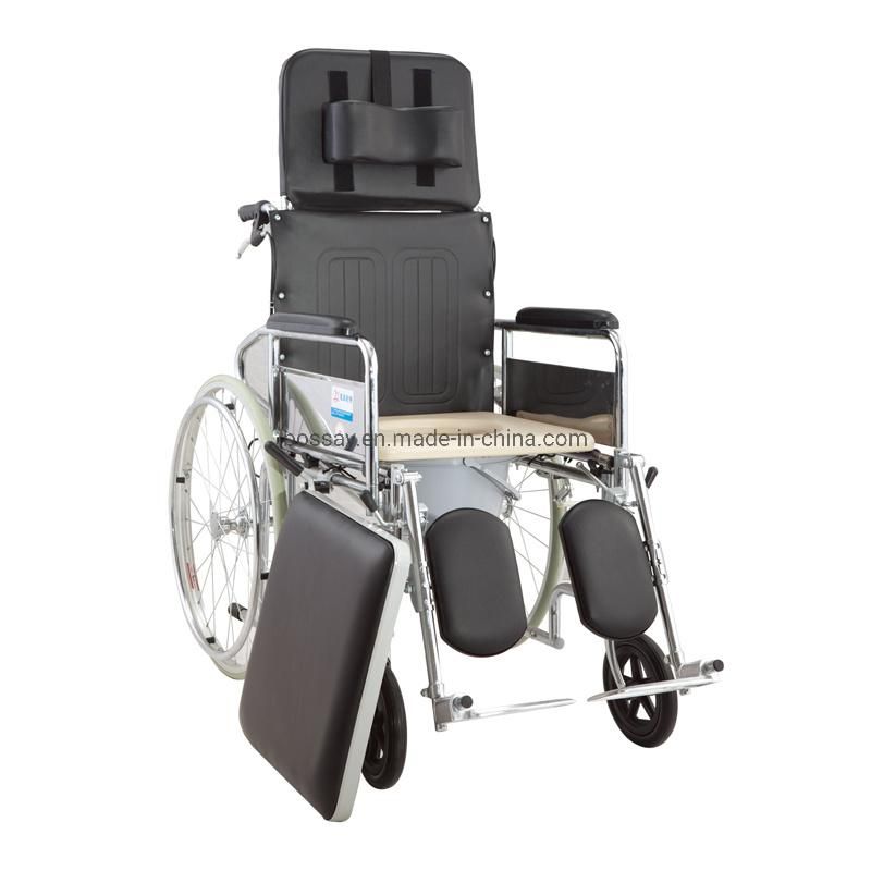 High Back Elderly Disabled Medical Fold Aluminum Steel Commode Wheelchair