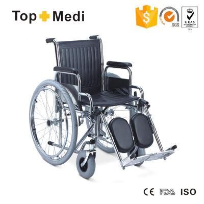 Chormed Steel Frame Manual Wheelchair with Elevating Footrest