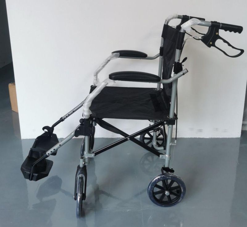 8 Inch Wheels Lightweight Transport Folding Wheelchair for Disabled with Handbrakes