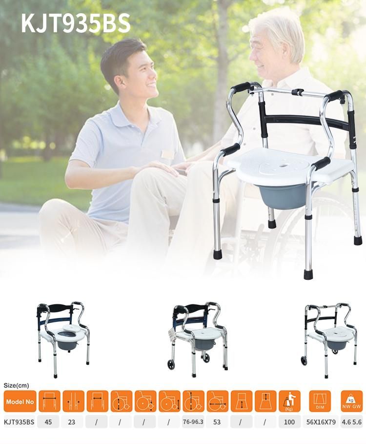 6 Functions in 1 Adjustable Aluminum Lightweight Folding Toilet Shower Commode Chair Bath Seat for Disabled Walker Portable