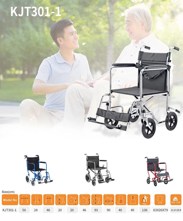 Steel Transfer Wheelchair in Rehabilitation Light Weight Outdoor Manual Wheel Chair Portable