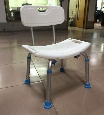 Shower Chair Adjustable Height with Back Bath Bench Stool Adult Orthopedic Chair for Elderly Bathing Aluminum Frame PE Seat