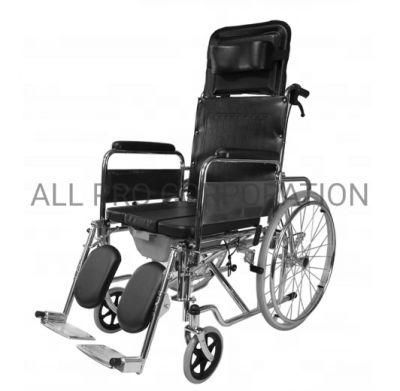 High Back Reclining Wheelchair with Commode for Elderly